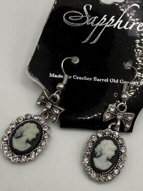 New Sapphire Elegant Silver Toned Cameo Earrings